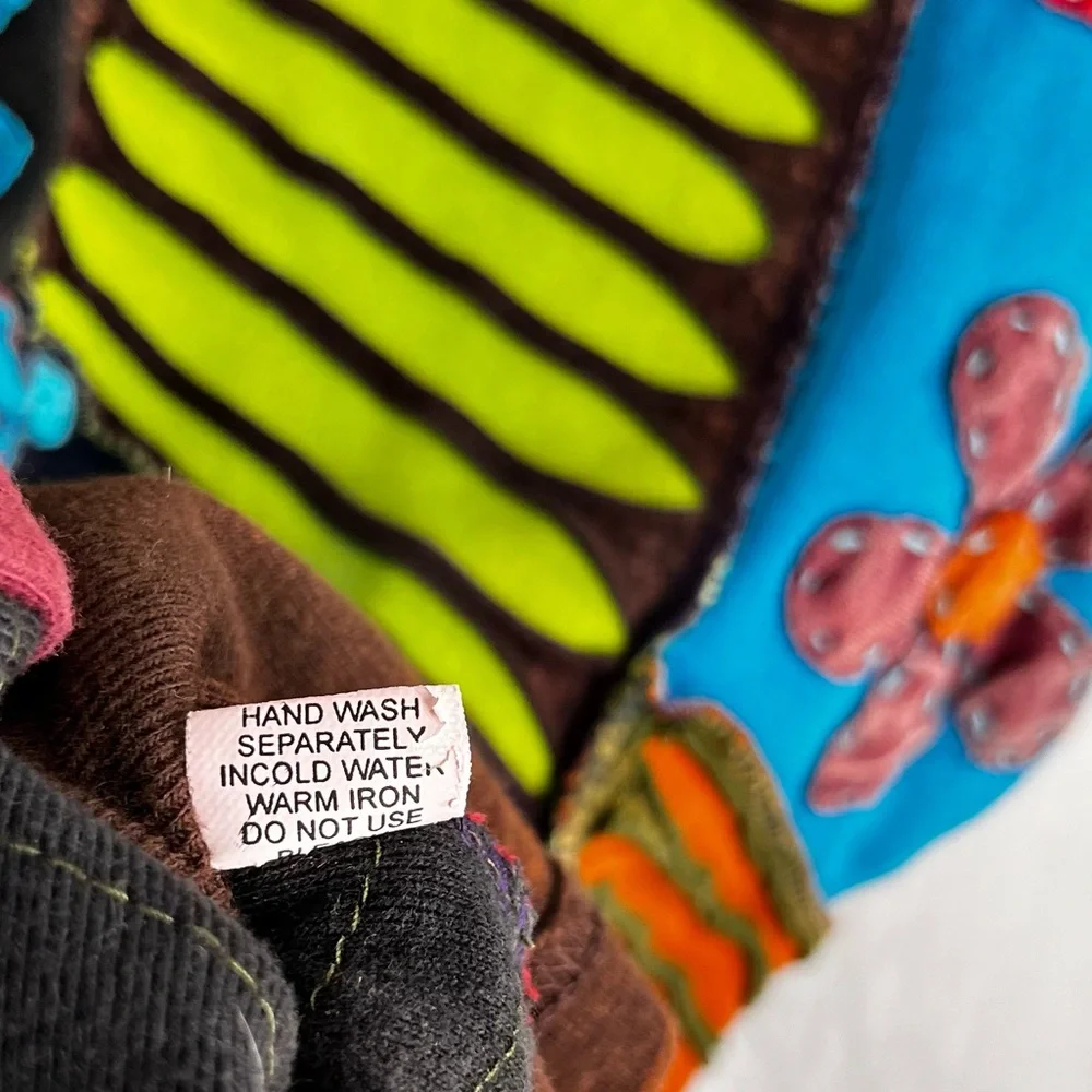 Rising International Hippie Boho Patchwork Shirt Women Medium Embroidered Flower - Picture 10 of 16